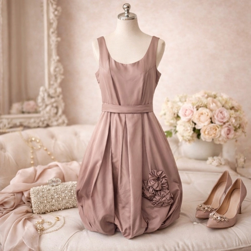 Coquette Bubble Hem Dress Size 0 Rosette Tie Back Wedding Guest